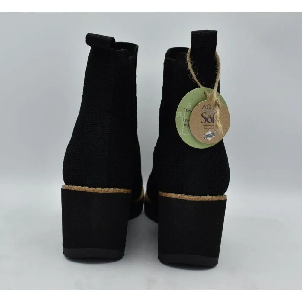 Sofft Women Size 10 Eiley Black Knit‎ Water Resistant Wedge Chelsea Boots